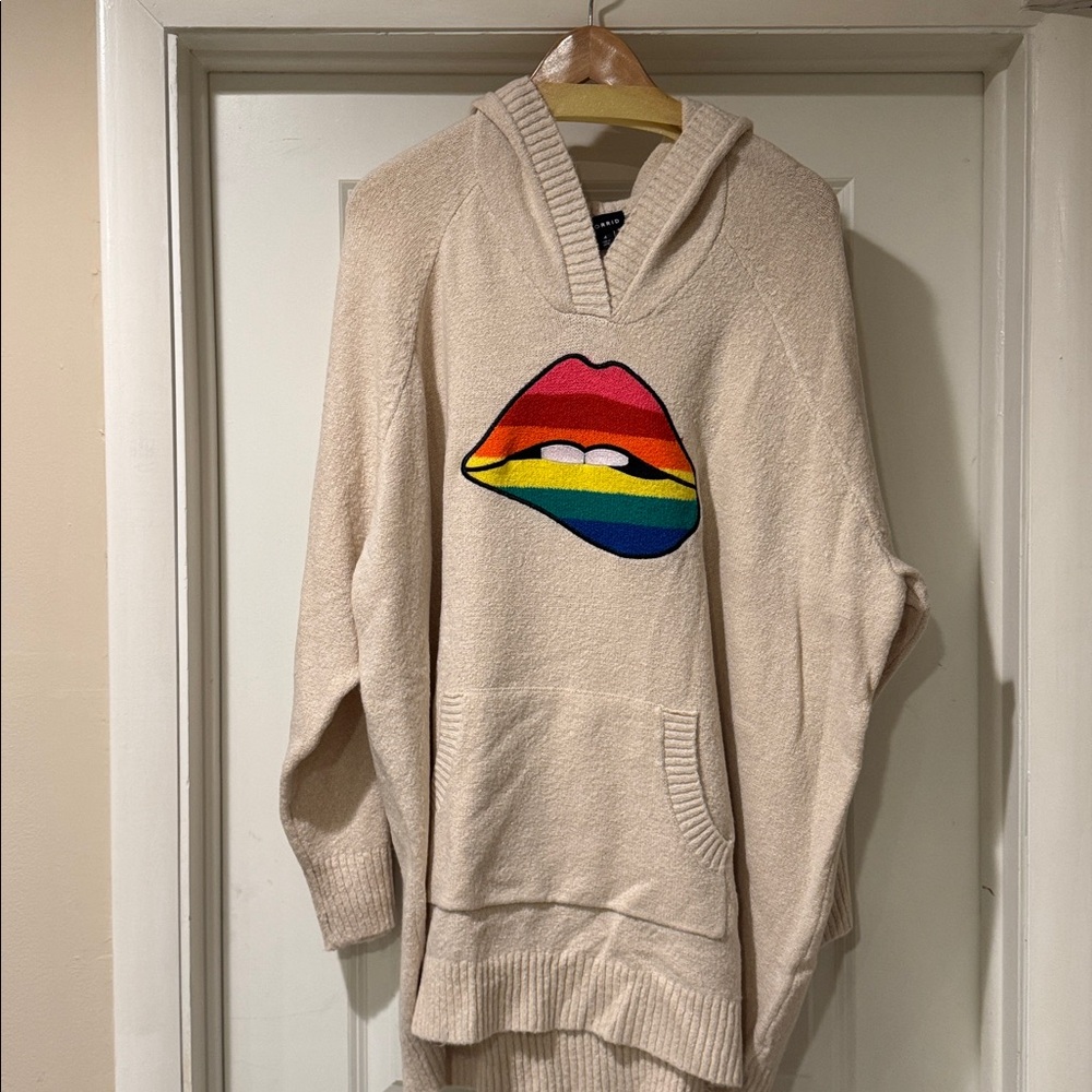 Torrid Cream Hoodie Sweater with Rainbow Lips